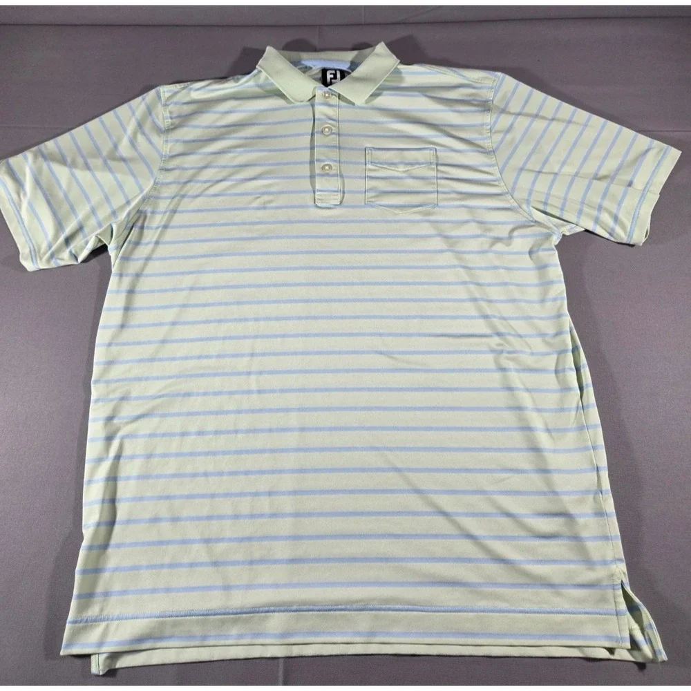 FootJoy Shirt Mens Extra Large Green Blue Striped Performance Stretch Golf Polo
